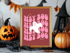 Hey Boo Print | Cute Halloween Wall Art | Pink - Larosier Prints