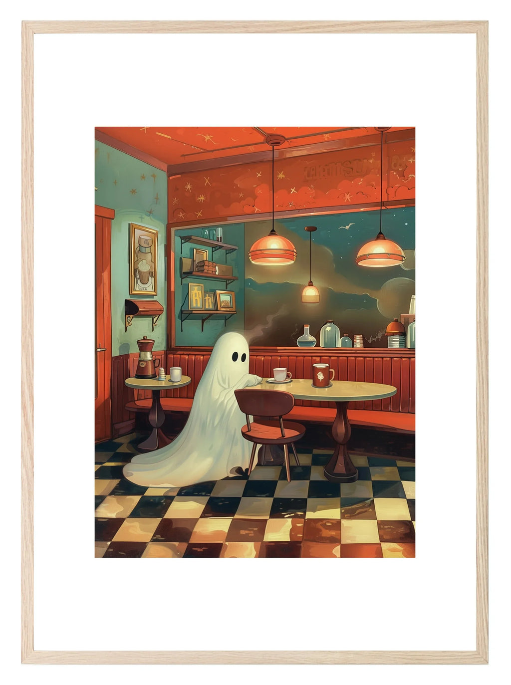 Ghost Diner Print | Cute Halloween Wall Art | Spooky Retro Design - Larosier Prints