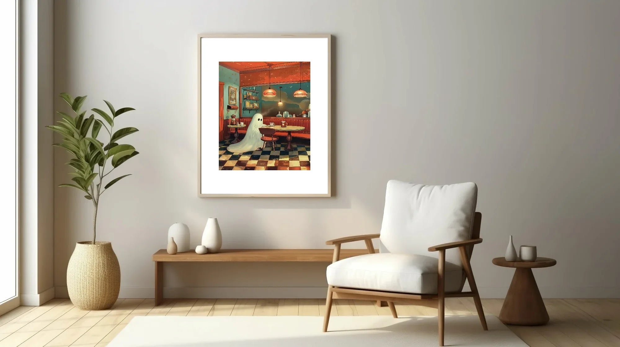 Ghost Diner Print | Cute Halloween Wall Art | Spooky Retro Design - Larosier Prints