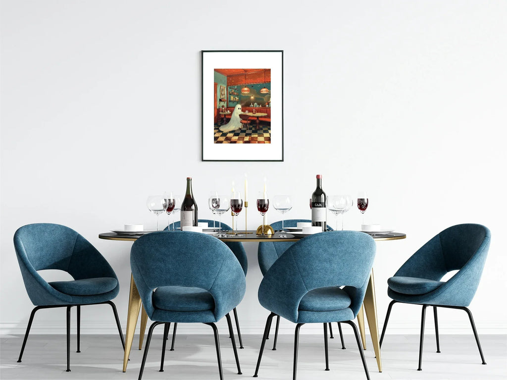 Ghost Diner Print | Cute Halloween Wall Art | Spooky Retro Design - Larosier Prints