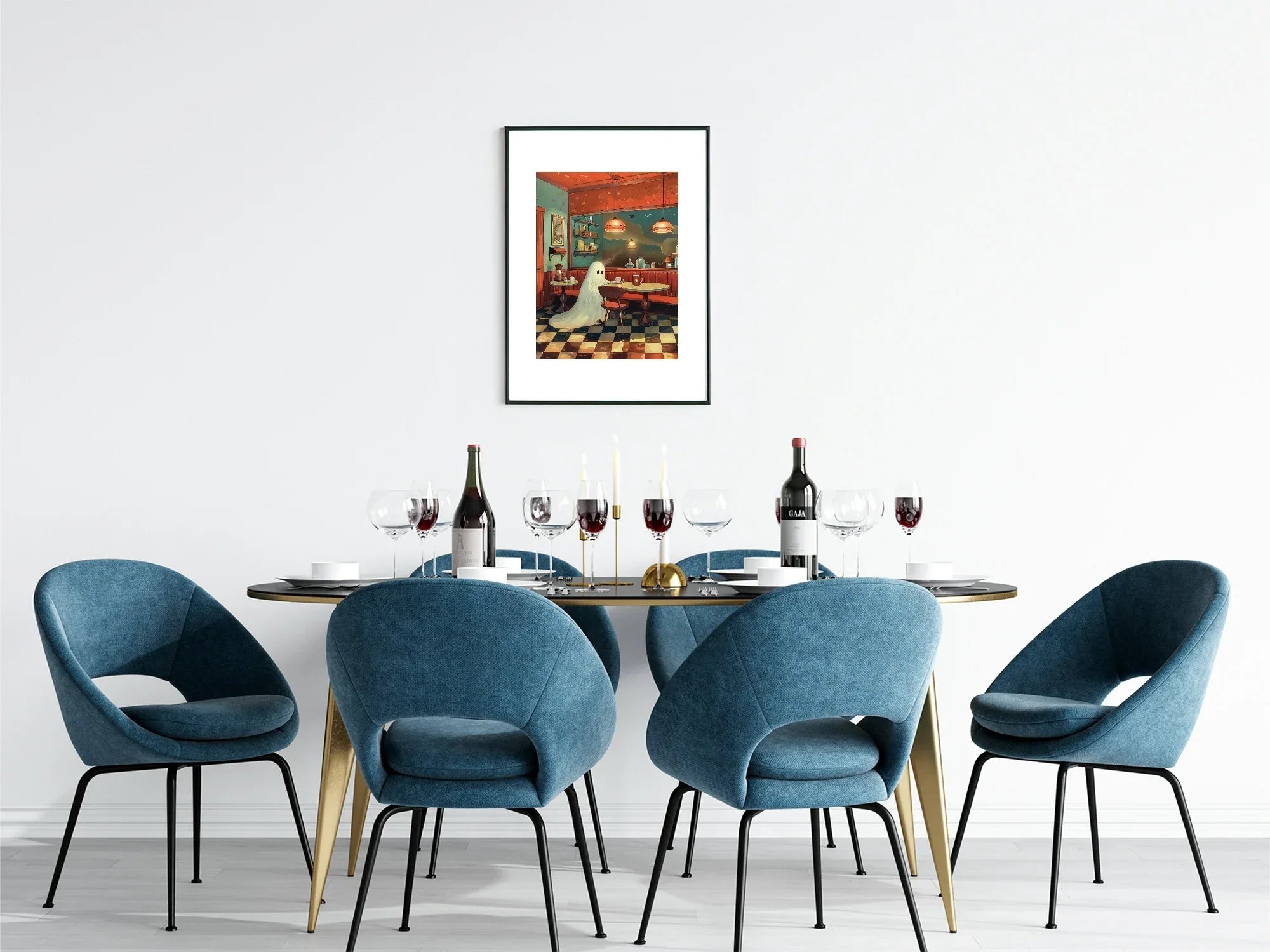 Ghost Diner Print | Cute Halloween Wall Art | Spooky Retro Design - Larosier Prints