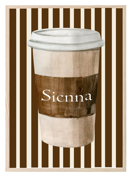 Personalised Coffee Cup Print | Cute Kitchen Wall Art | Striped