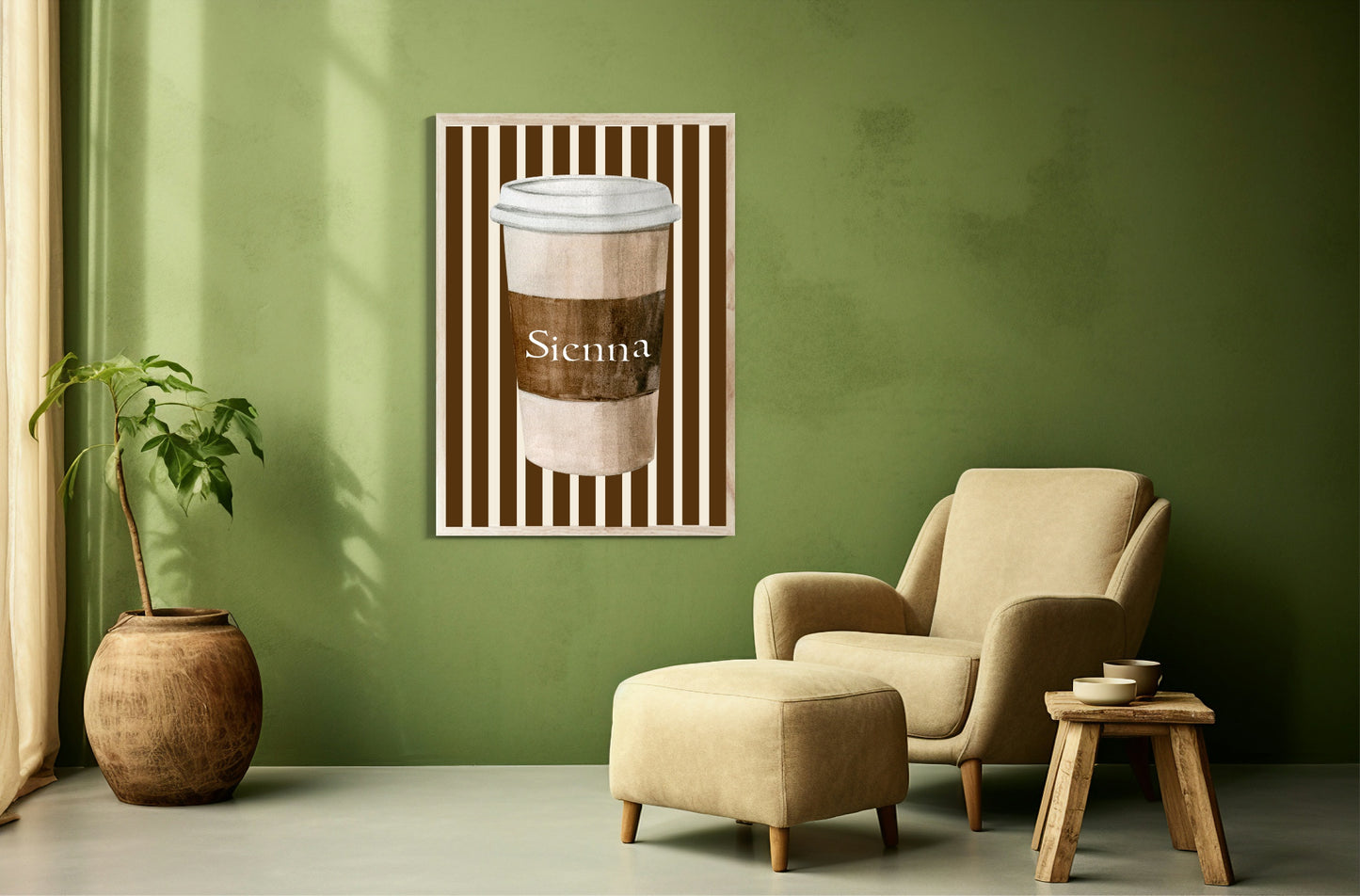 Personalised Coffee Cup Print | Cute Kitchen Wall Art | Striped