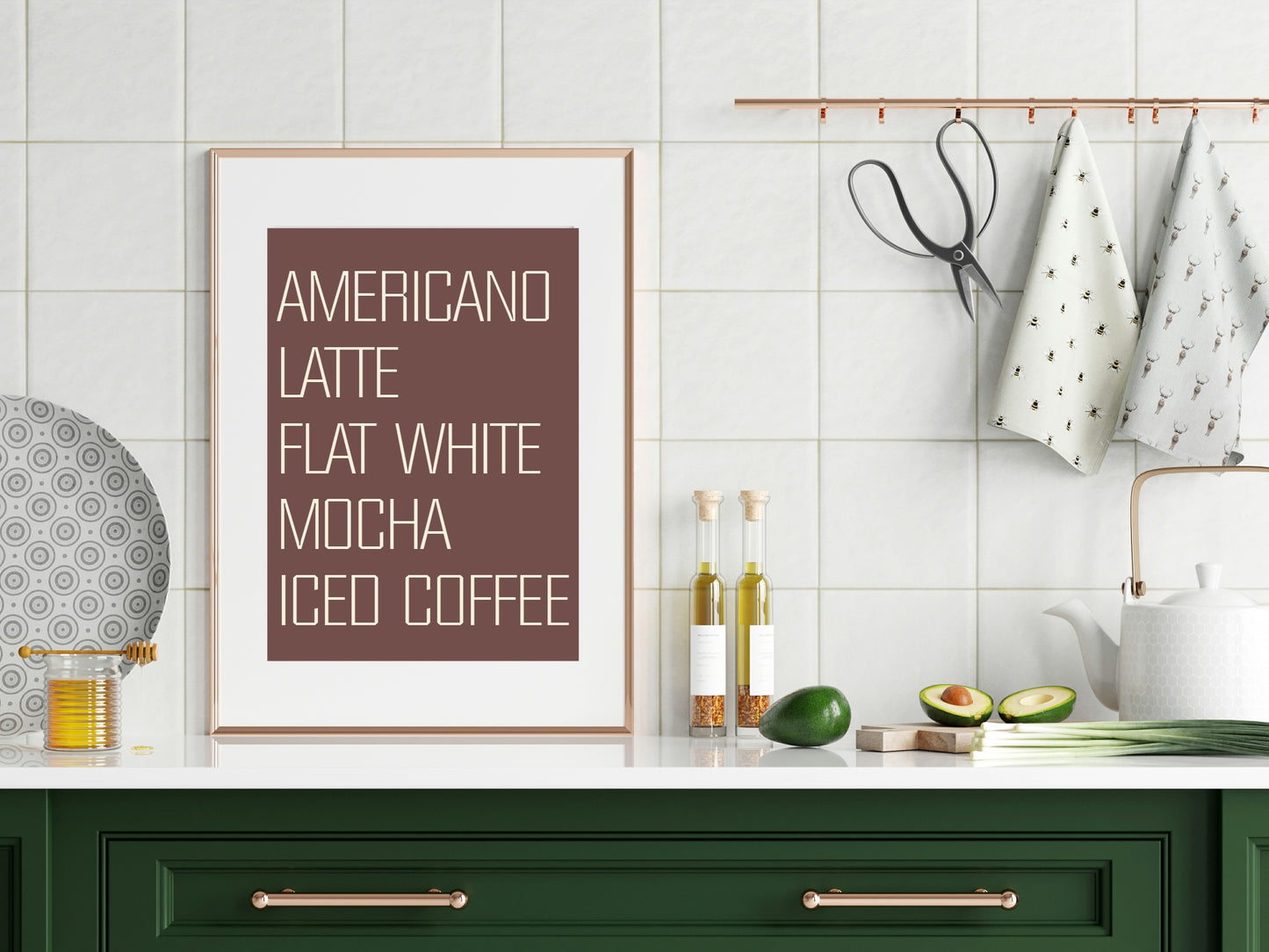 Americano Latte Flat White Mocha Iced Coffee Print | Kitchen Wall Art