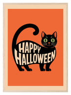 Happy Halloween Cat Print | Cute Halloween Wall Art | Orange - Larosier Prints
