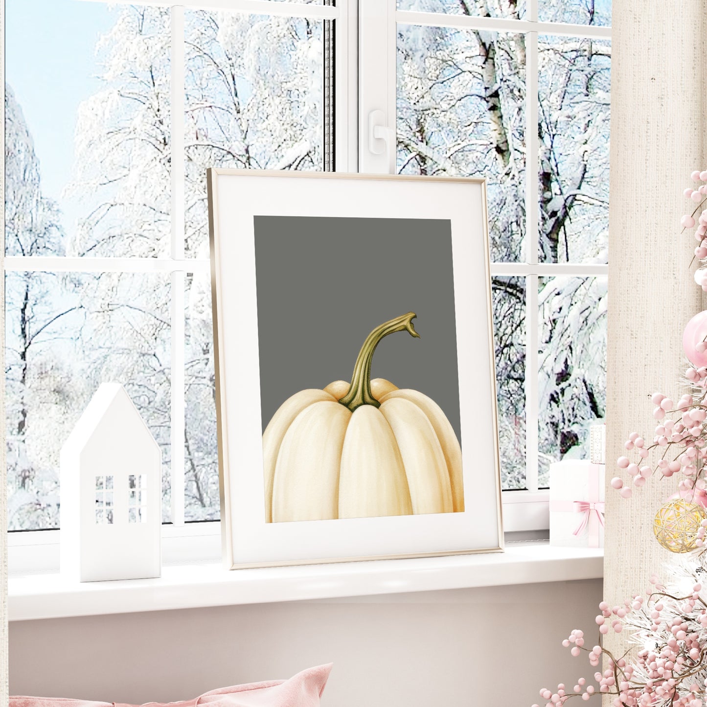White Pumpkin Print | Autumn & Winter Wall Art