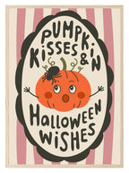 Pumpkin Kisses and Halloween Wishes Print | Pink & Beige Stripes - Larosier Prints