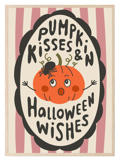 Pumpkin Kisses and Halloween Wishes Print | Pink & Beige Stripes