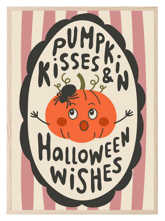 Pumpkin Kisses and Halloween Wishes Print | Pink & Beige Stripes