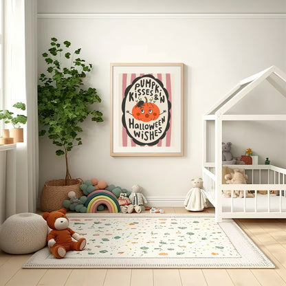 Pumpkin Kisses and Halloween Wishes Print | Pink & Beige Stripes