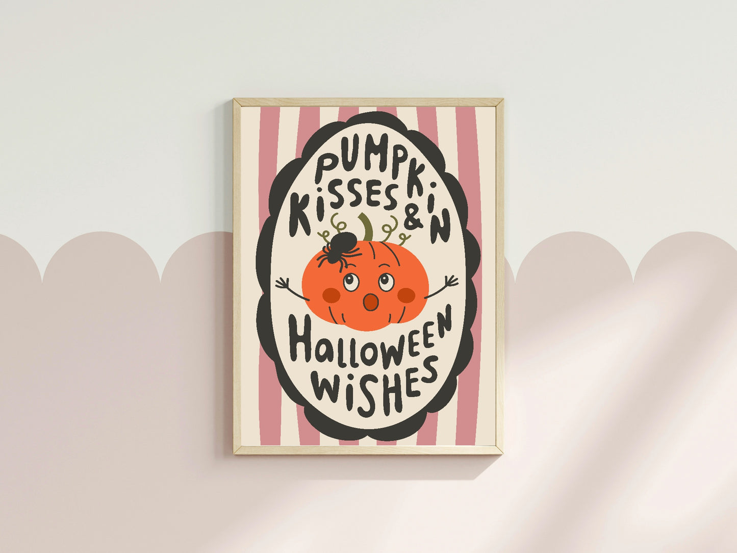 Pumpkin Kisses and Halloween Wishes Print | Pink & Beige Stripes