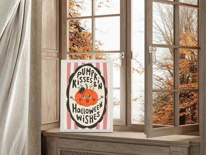 Pumpkin Kisses and Halloween Wishes Print | Pink & Beige Stripes