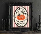 Pumpkin Kisses and Halloween Wishes Print | Pink & Beige Stripes - Larosier Prints