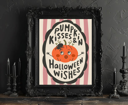 Pumpkin Kisses and Halloween Wishes Print | Pink & Beige Stripes