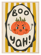 Boo Yah Pumpkin Print | Yellow Stripes | Cute Halloween Wall Art - Larosier Prints