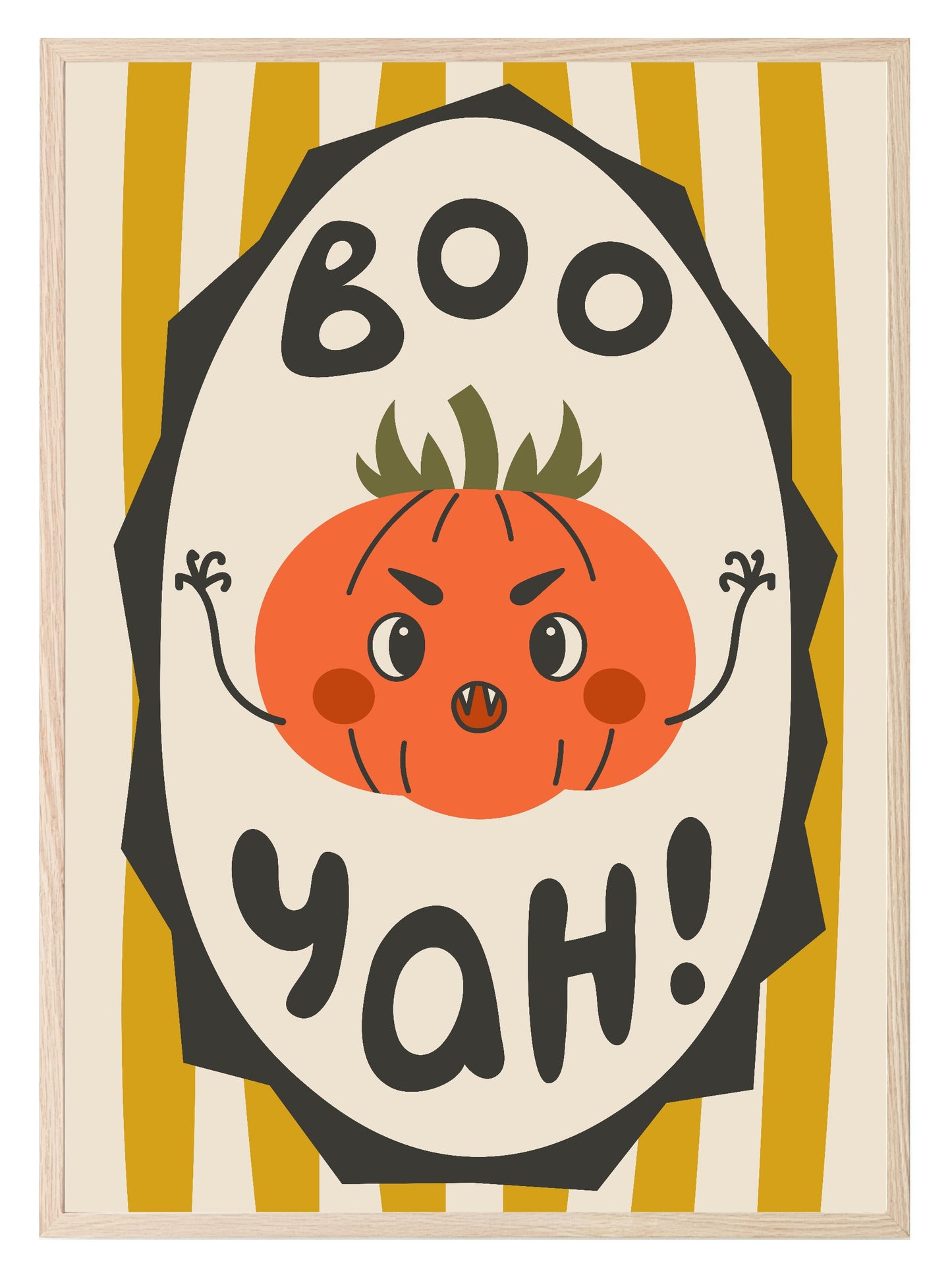 Boo Yah Pumpkin Print | Yellow Stripes | Cute Halloween Wall Art
