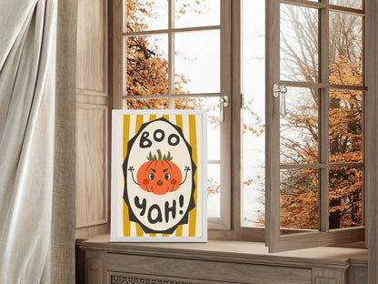 Boo Yah Pumpkin Print | Yellow Stripes | Cute Halloween Wall Art