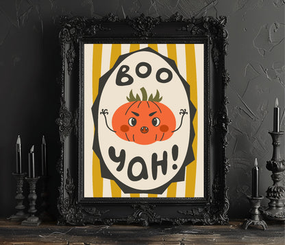 Boo Yah Pumpkin Print | Yellow Stripes | Cute Halloween Wall Art