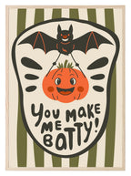 You Make Me Batty Pumpkin Print | Green Stripes | Cute Halloween Wall Art - Larosier Prints