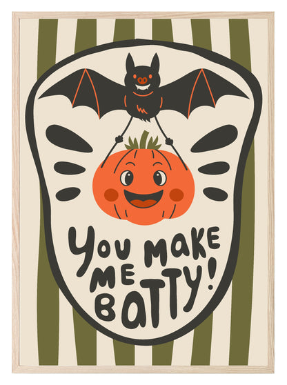You Make Me Batty Pumpkin Print | Green Stripes | Cute Halloween Wall Art