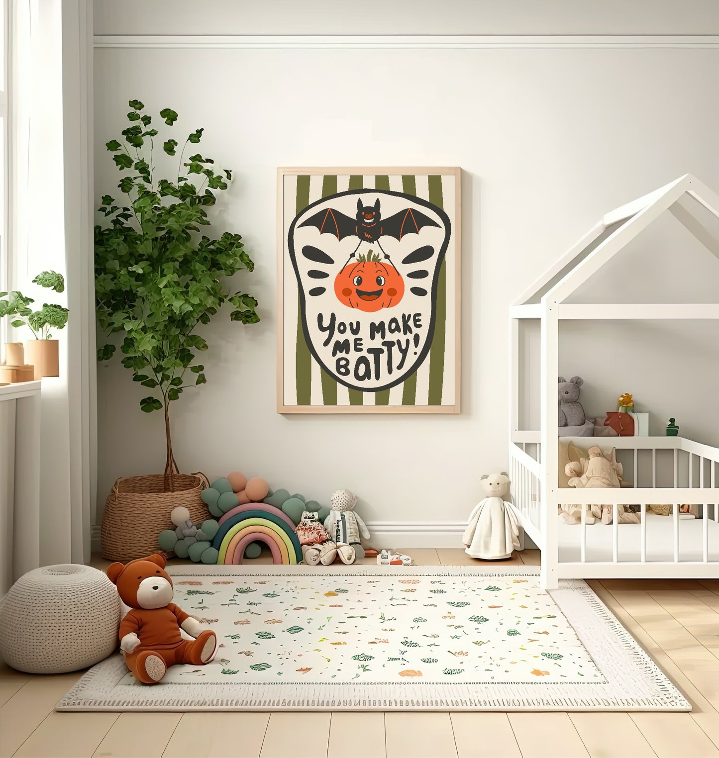 You Make Me Batty Pumpkin Print | Green Stripes | Cute Halloween Wall Art