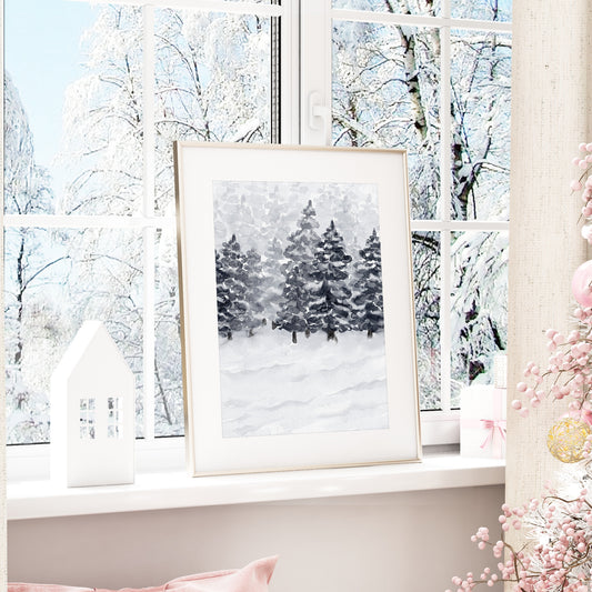 Winter Trees Print | Nature Wall Art | Cosy Seasonal Print