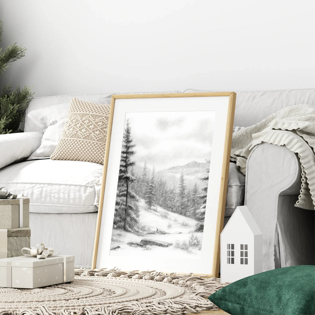Winter Landscape Print | Snowy Trees & Mountain Wall Art - Larosier Prints