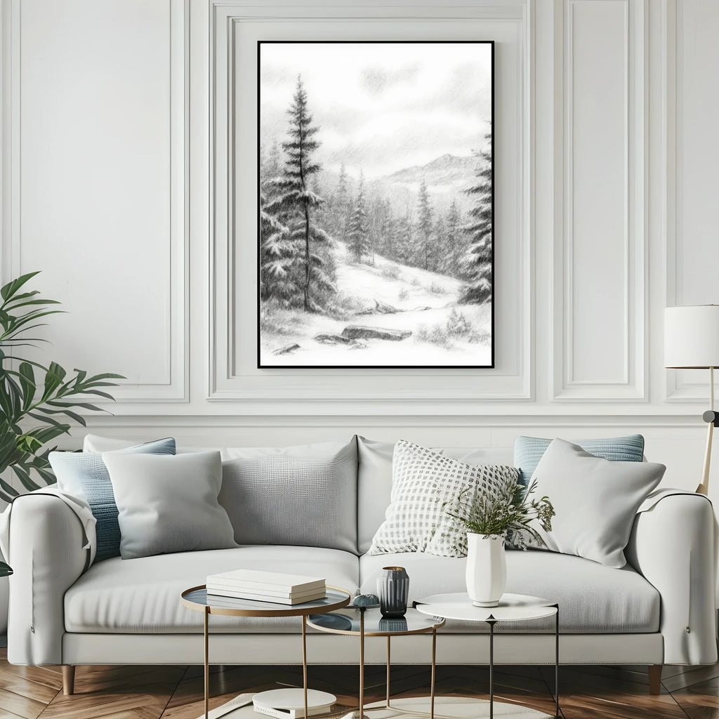 Winter Landscape Print | Snowy Trees & Mountain Wall Art - Larosier Prints