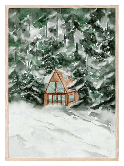 Winter Cabin Print | Snowy Landscape Wall Art