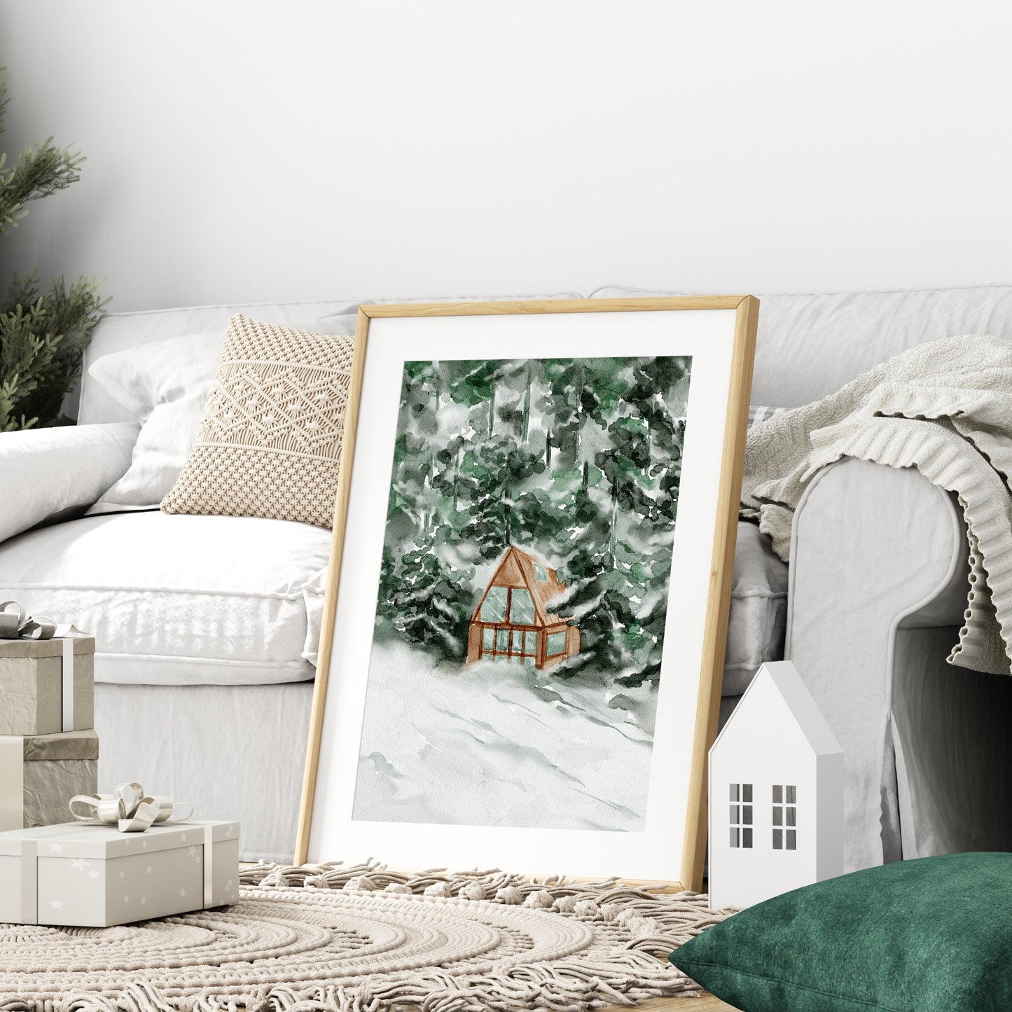 Winter Cabin Print | Snowy Landscape Wall Art