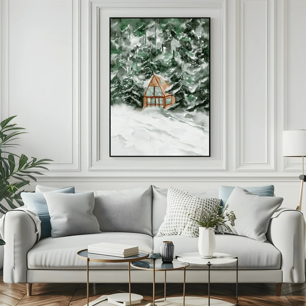Winter Cabin Print | Snowy Landscape Wall Art - Larosier Prints
