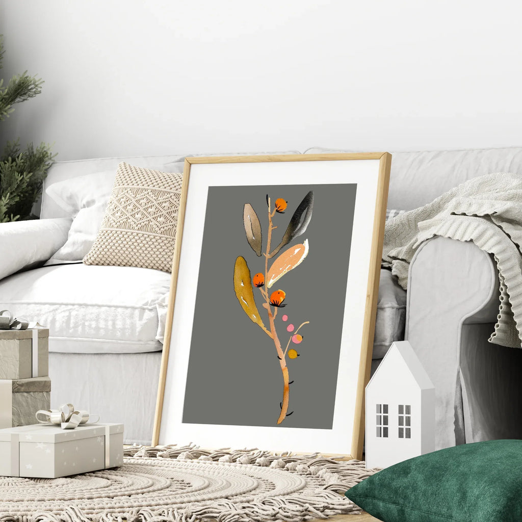 Winter Flower Print | Floral Wall Art | Grey - Larosier Prints