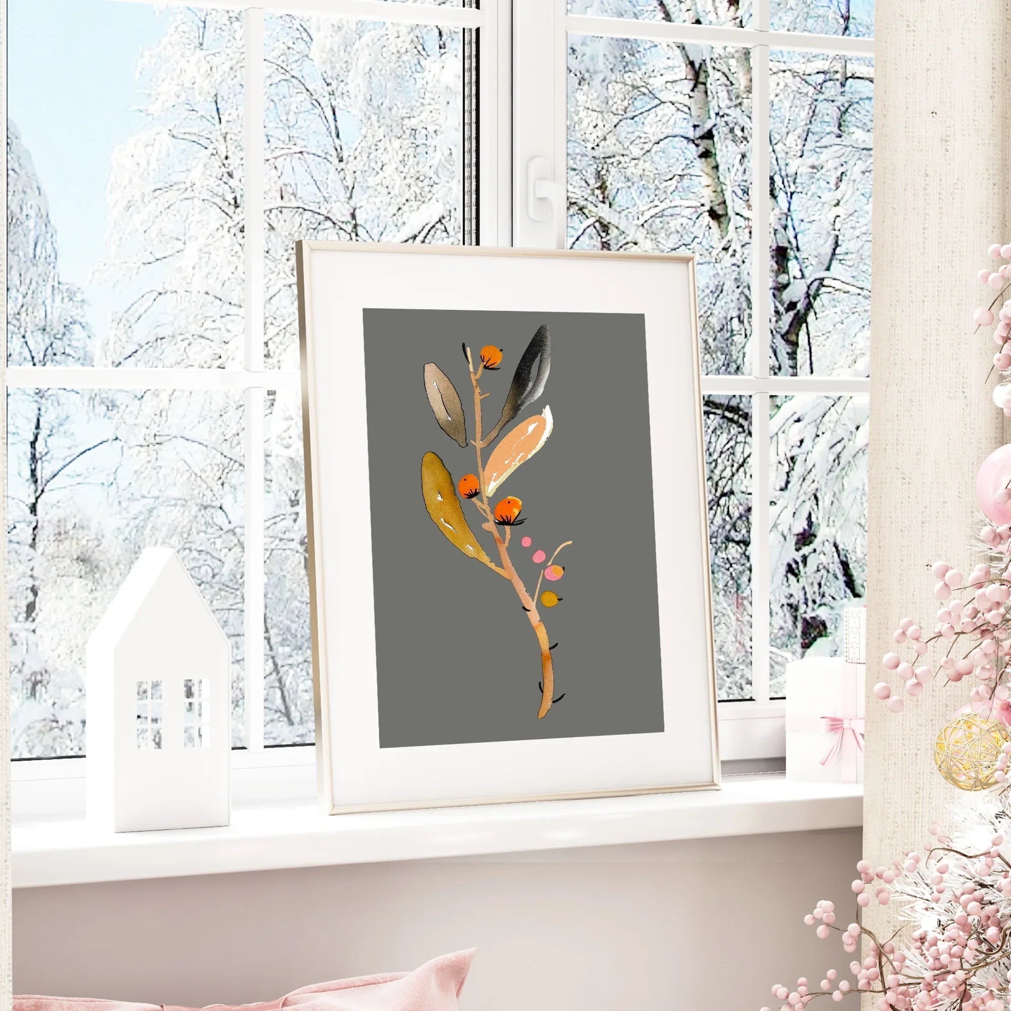 Winter Flower Print | Floral Wall Art | Grey - Larosier Prints