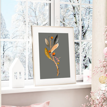 Winter Flower Print | Floral Wall Art | Grey