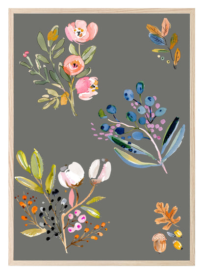 Winter Flowers Print | Floral Wall Art | Grey
