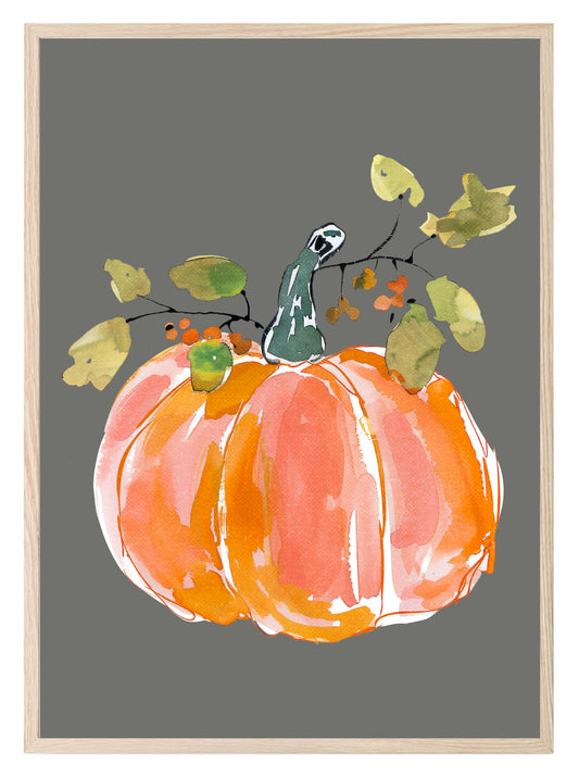 Winter Floral Pumpkin Print | Seasonal Wall Art | Grey