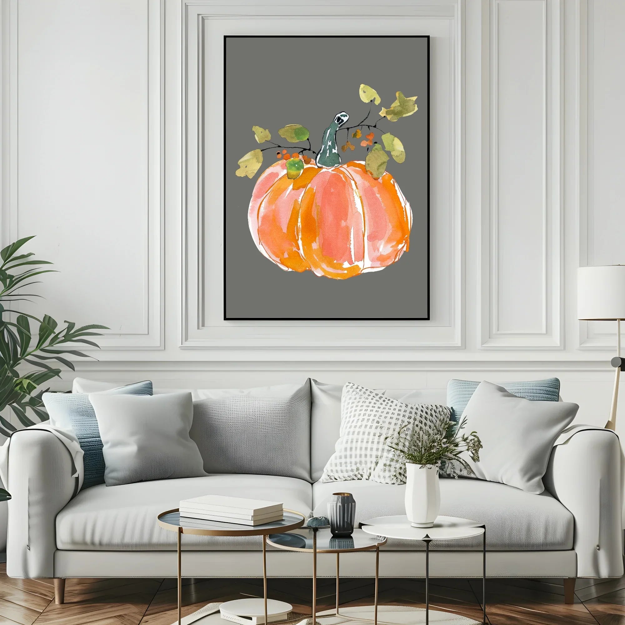 Winter Floral Pumpkin Print | Seasonal Wall Art | Grey - Larosier Prints