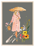 Winter Lady Print | Woman in Pink Coat Wall Art | Grey - Larosier Prints