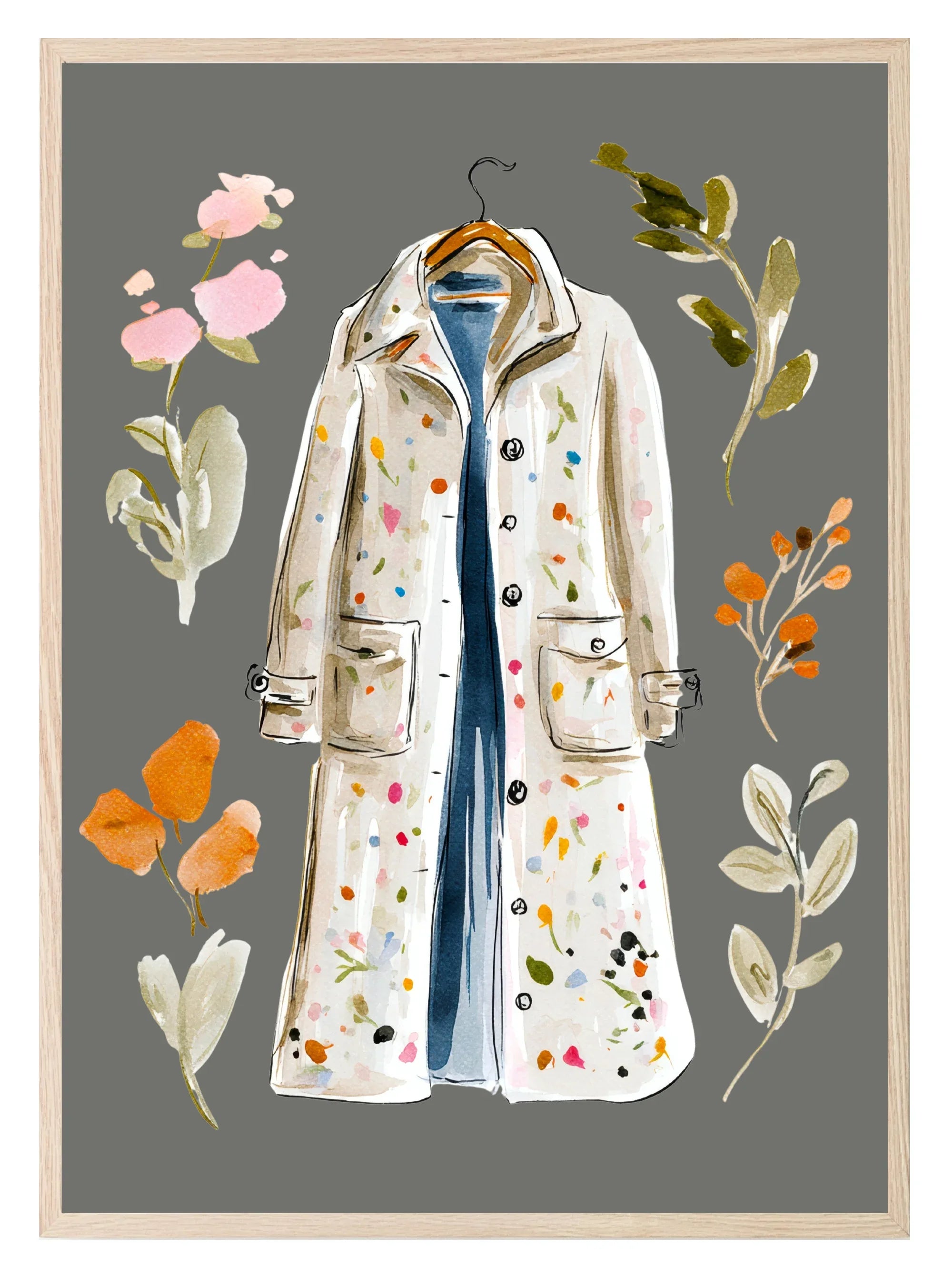 Winter Coat Print | Floral Wall Art | Grey - Larosier Prints