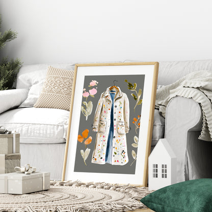Winter Coat Print | Floral Wall Art | Grey
