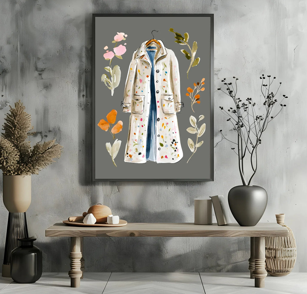 Winter Coat Print | Floral Wall Art | Grey - Larosier Prints