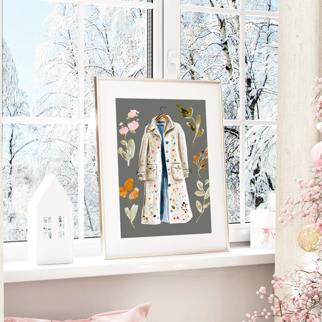 Winter Coat Print | Floral Wall Art | Grey - Larosier Prints