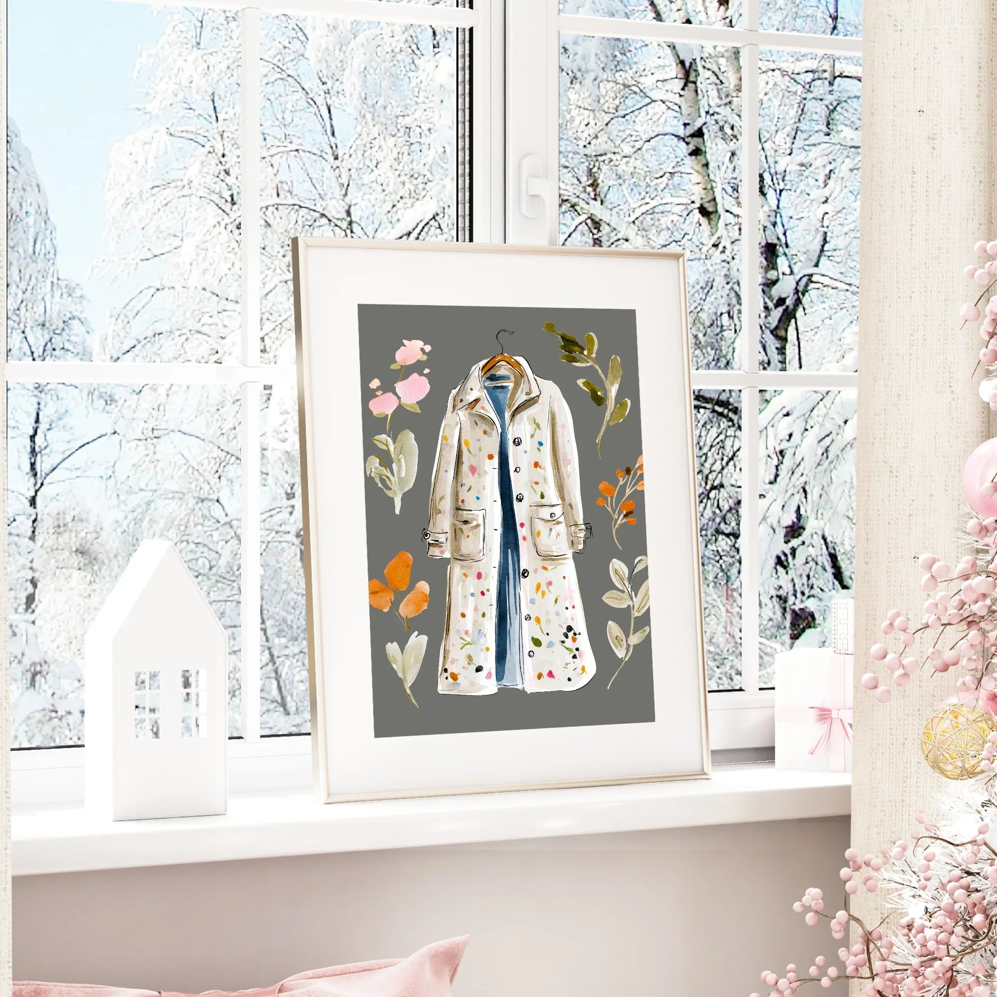 Winter Coat Print | Floral Wall Art | Grey - Larosier Prints