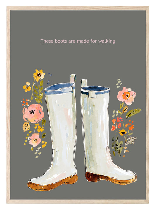 Winter Boots Print | Floral Wall Art | Grey