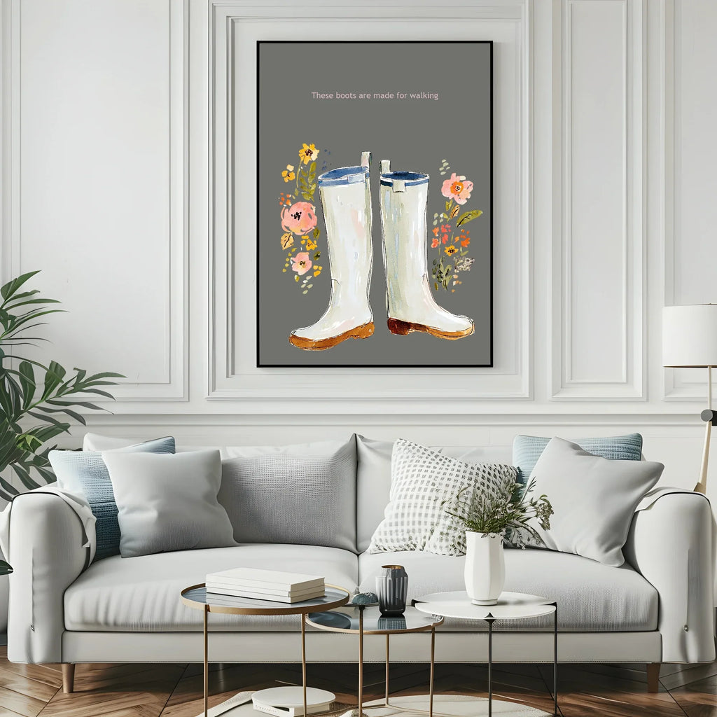 Winter Boots Print | Floral Wall Art | Grey - Larosier Prints