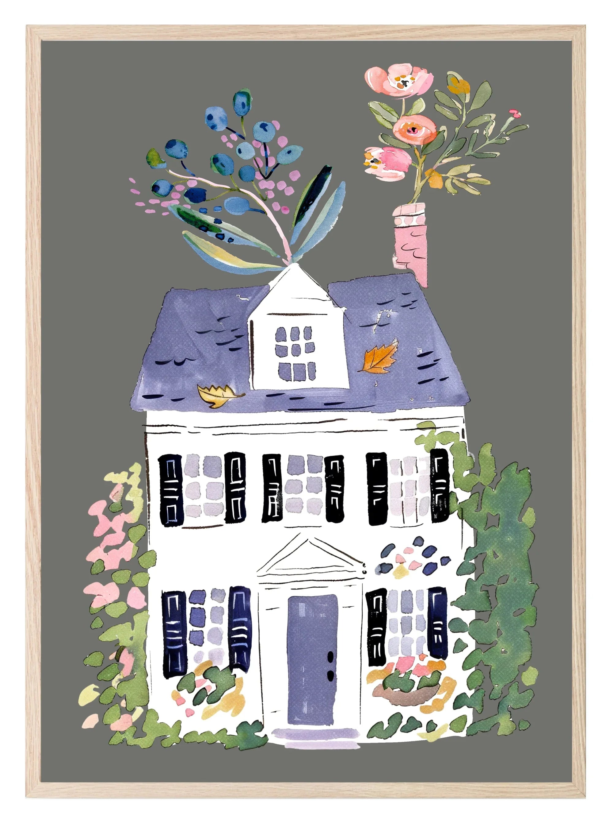 Floral House Print | Grey - Larosier Prints
