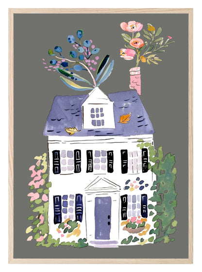 Floral House Print | Grey
