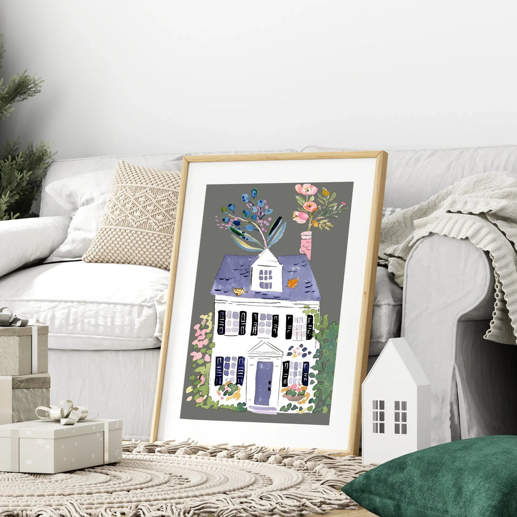 Floral House Print | Grey - Larosier Prints