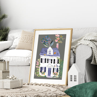 Floral House Print | Grey