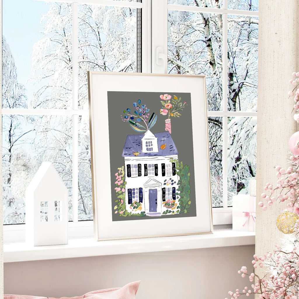 Floral House Print | Grey - Larosier Prints